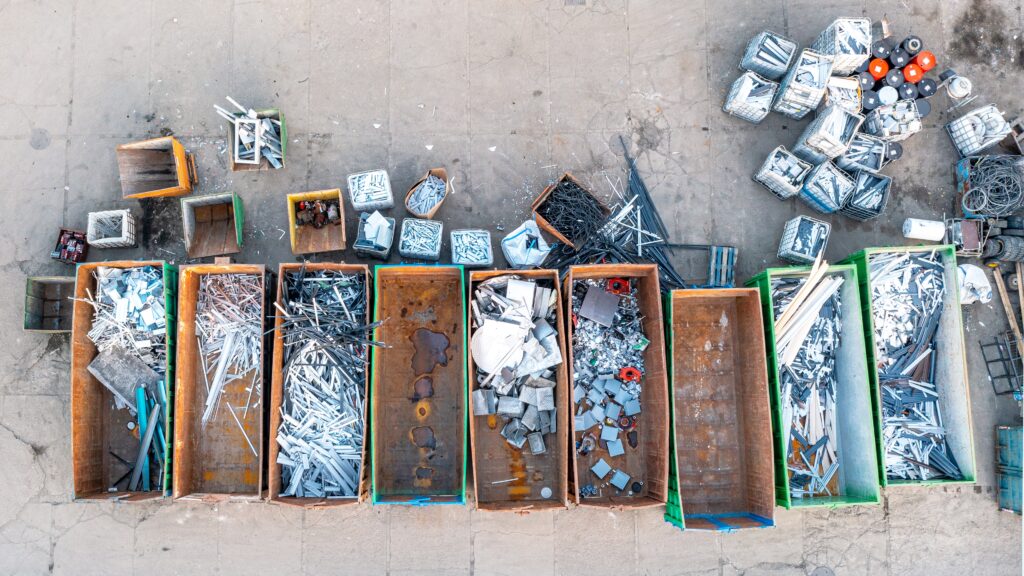 Containers of scrap metal sorted