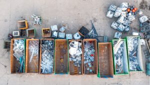 Containers of scrap metal sorted