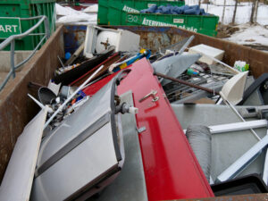 Container with scrap iron for recycling