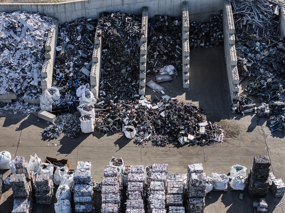 metal recycling facility where scrap metals are sorted